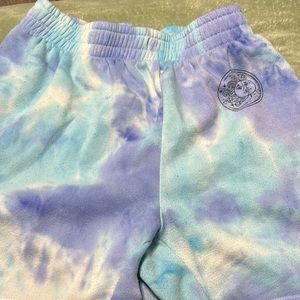 faded rose sweat shorts purple, blue, and white size M